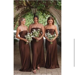 Show Me Your Mumu Taylor Tube Maxi Dress in Chocolate Luxe Satin L